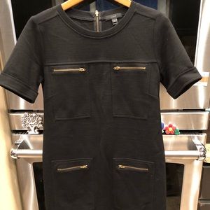 J crew black shift dress with gold zippers sz 2
